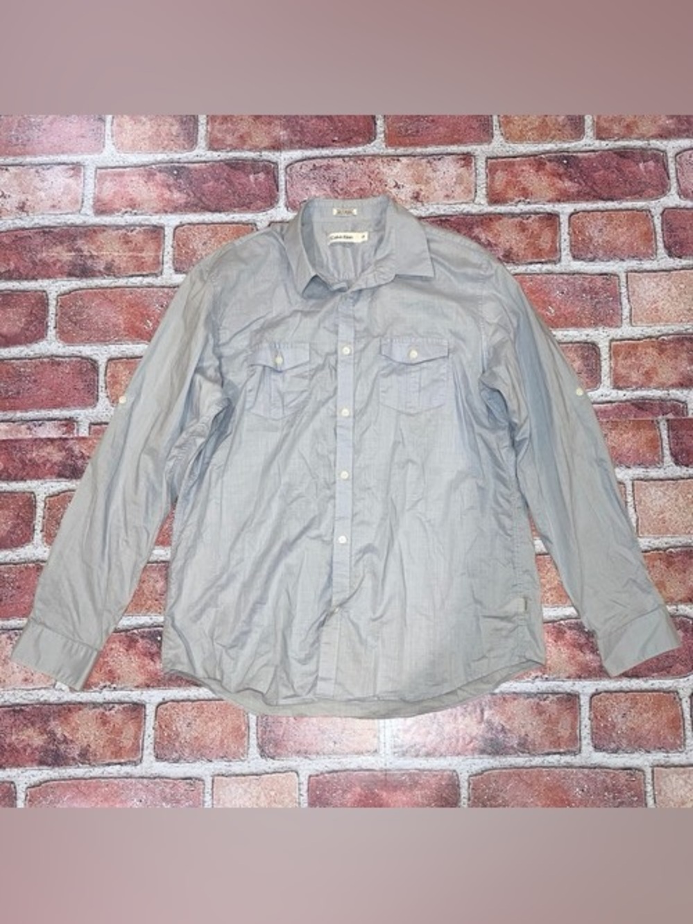 Pre-Owned Calvin Klein Blue Button-Up Long Sleeve Collared Shirt Size L Pockets
